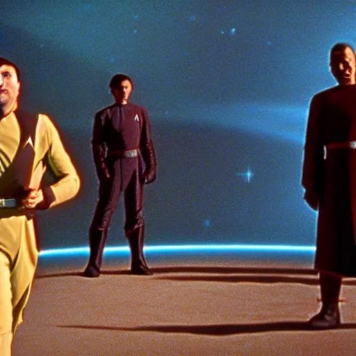 Image similar to data from startrek as a jedi master cinematic scene, wide angle, full body, 3 5 mm