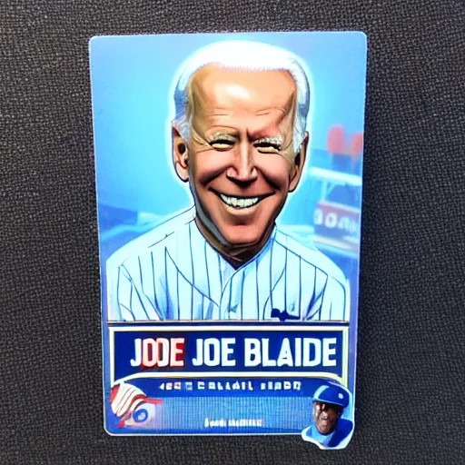 Prompt: holographic joe Biden baseball card