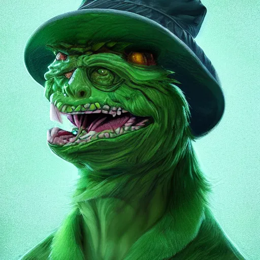 Prompt: a green hat with a monster's head on it, hyperdetailed, artstation, cgsociety, 8 k