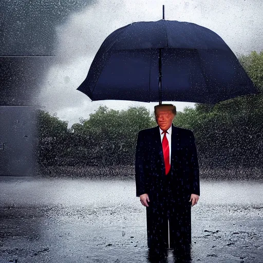 Prompt: 4 k hdr full body wide angle sony portrait of donald trump showering in a rainstorm with moody stormy overcast lighting