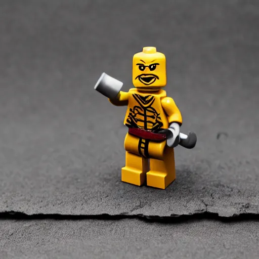 Image similar to an orc warrior Lego minifig, macro photography.