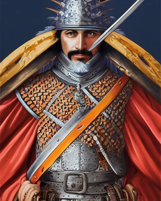 Prompt: ultrarealistic illustration of a spanish conquistador, symmetrical, by daniel zrom and mingchen shen, studio ghibli color scheme, detailed, handsome, anatomy, sharp focus, photography