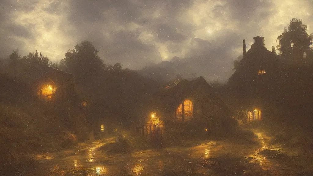 Image similar to tristram, village,rain,night, diablo,