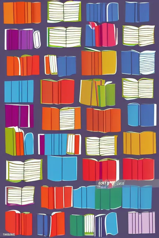 Prompt: books colorful clean cel shaded vector art