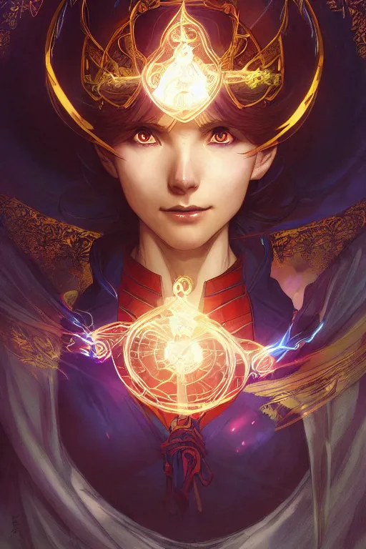 Image similar to anime key visual of a beautiful young female doctor strange, marvel comics, spells, magic, intricate, magical village, stunning, highly detailed, digital painting, artstation, smooth, hard focus, illustration, art by artgerm and greg rutkowski and alphonse mucha