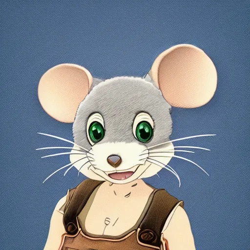 Prompt: in the style of studio ghibli, anthropomorphic mouse, female, wearing denim shorts and tank top, detailed, intricate, aesthetic, artistic, ambient occlusion, volumetric light effect, 8 k resolution