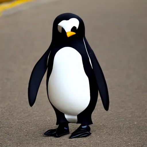 Image similar to tux the linux penguin with half - cyborg face