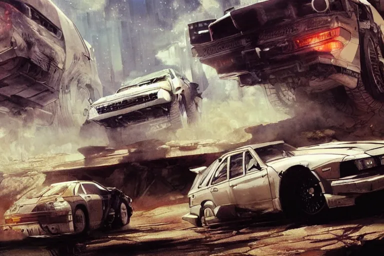 Prompt: 2 0 0 1 space odyssy diesepunk toyota chaser mad max by greg rutkowski makoto shinkai takashi takeuchi studio ghibli, akihiko yoshida