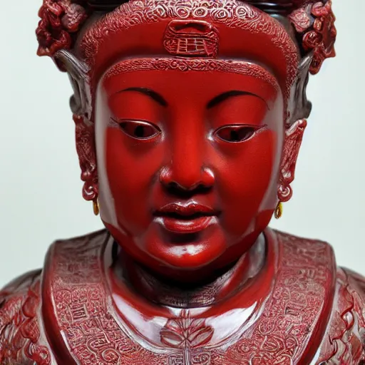 Image similar to museum angeline joile portrait statue monument made from chinese porcelain brush face hand painted with iron red dragons full - length very very detailed by rutkowski symmetrical well proportioned full - body