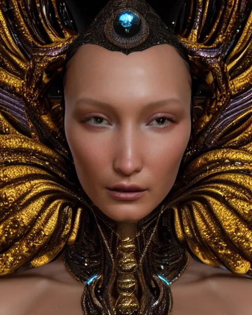 Image similar to a highly detailed metahuman 4 k close up render of an alien goddess bella hadid as alien in iris van herpen dress schiaparelli in diamonds crystals swarovski and jewelry iridescent in style of alphonse mucha gustav klimt trending on artstation made in unreal engine 4