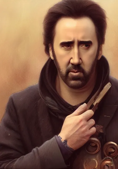 Image similar to male nicolas cage is pregnant, handsome, intricate, elegant, highly detailed, digital painting, artstation, concept art, smooth, sharp focus, illustration, art by artgerm and greg rutkowski and alphonse mucha and william - adolphe bouguereau