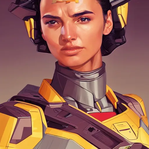 Image similar to a portrait of a stunning beautiful elite gal gadot gundam pilot, with an intricate, detailed, urban inspired hiphop afro futuristic helmet, vector behance hd jesper ejsing, rhads, makoto shinkai, lois van baarle, ilya kuvshinov, rossdraws, hd, 3 2 k, ilya kuvshinov, gustav klimt