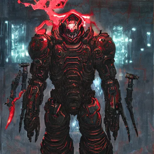 Image similar to doom slayer, painted by tsutomu nihei, painted by stanley lau