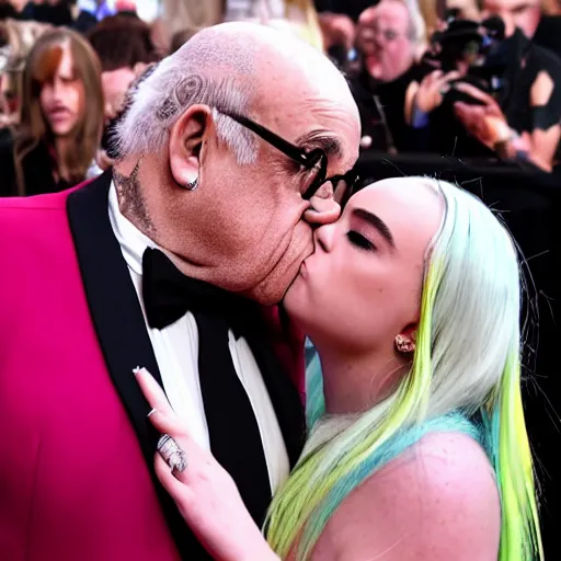 Image similar to billie eilish kissing a danny DeVito 4k