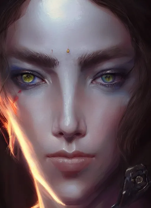 Image similar to piercing blueeyed stare, d & d, fantasy, highly detailed, portrait, digital painting, trending on artstation, concept art, sharp focus, illustration, art by artgerm and greg rutkowski and magali villeneuve