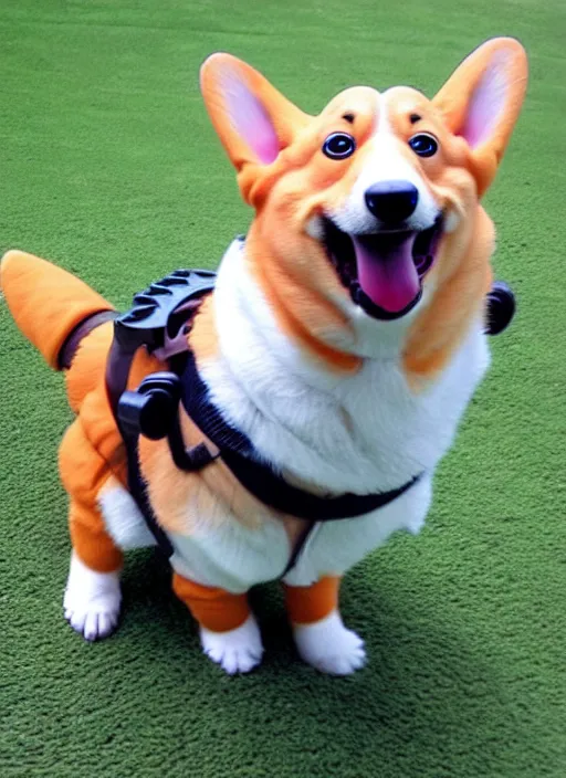 Image similar to A humanoid Corgi wearing Power Armor