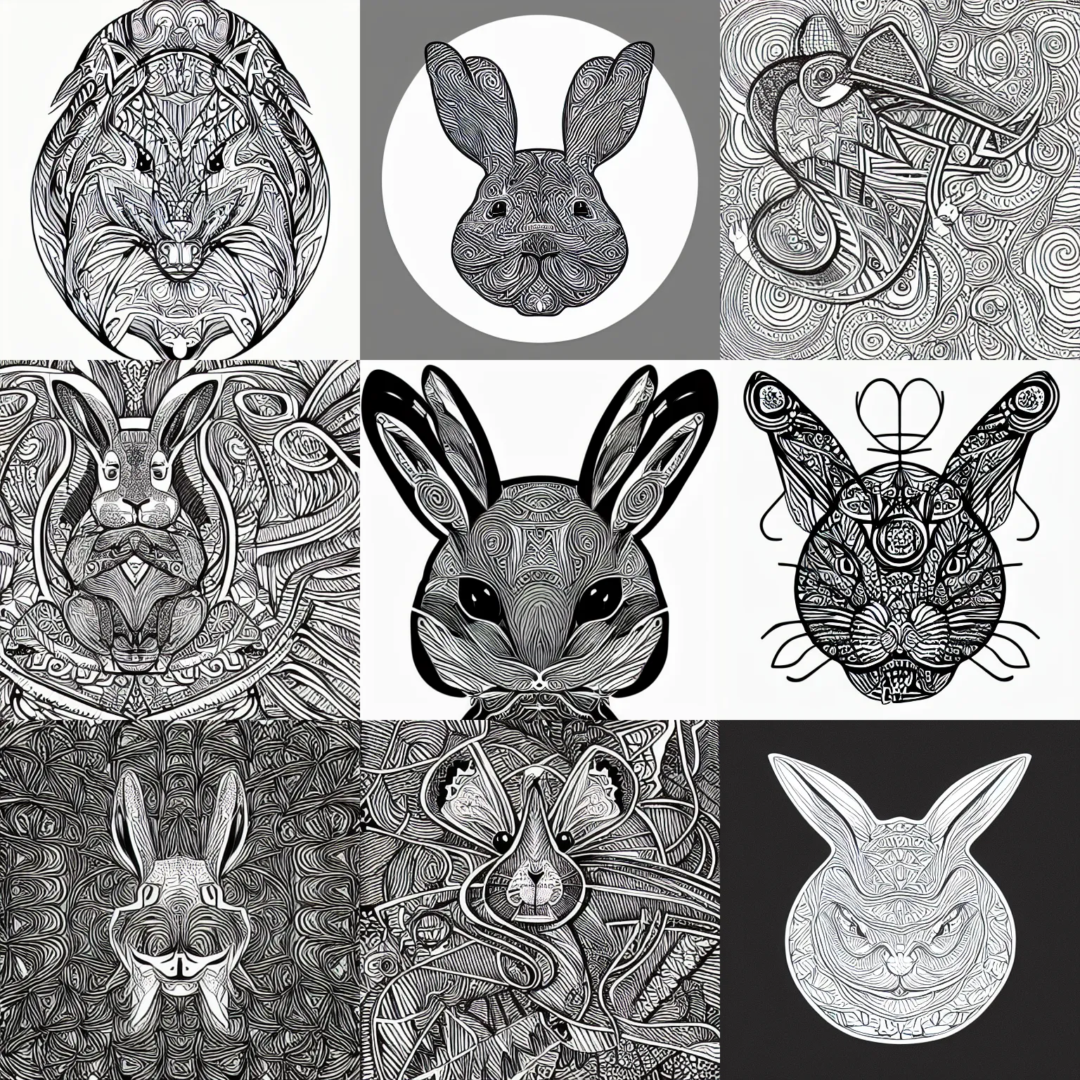 Prompt: intricate line art crazy rabbit vector logo, bold lines, smooth curves, negative space is mandatory, svg, mcbess, behance, devianart, artstation, dribble, creary, ello, cgsociety, drawcrowd, pixiv, concept art world, our art corner, newgrounds, doodle addicts, penup