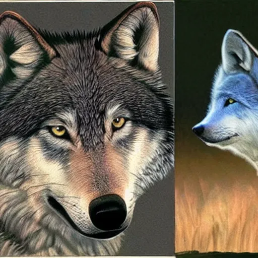 Prompt: photos of wolf eat rabbit, realistically rendered, brush strokes are clearly visible