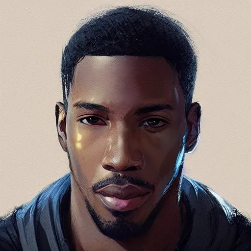 Image similar to “Portrait of Michael Bakari Jordan by Greg Rutkowski, young, manly, attractive, strong, older brother vibes, highly detailed portrait, scifi, digital painting, artstation, concept art, smooth, sharp foccus ilustration, Artstation HQ”