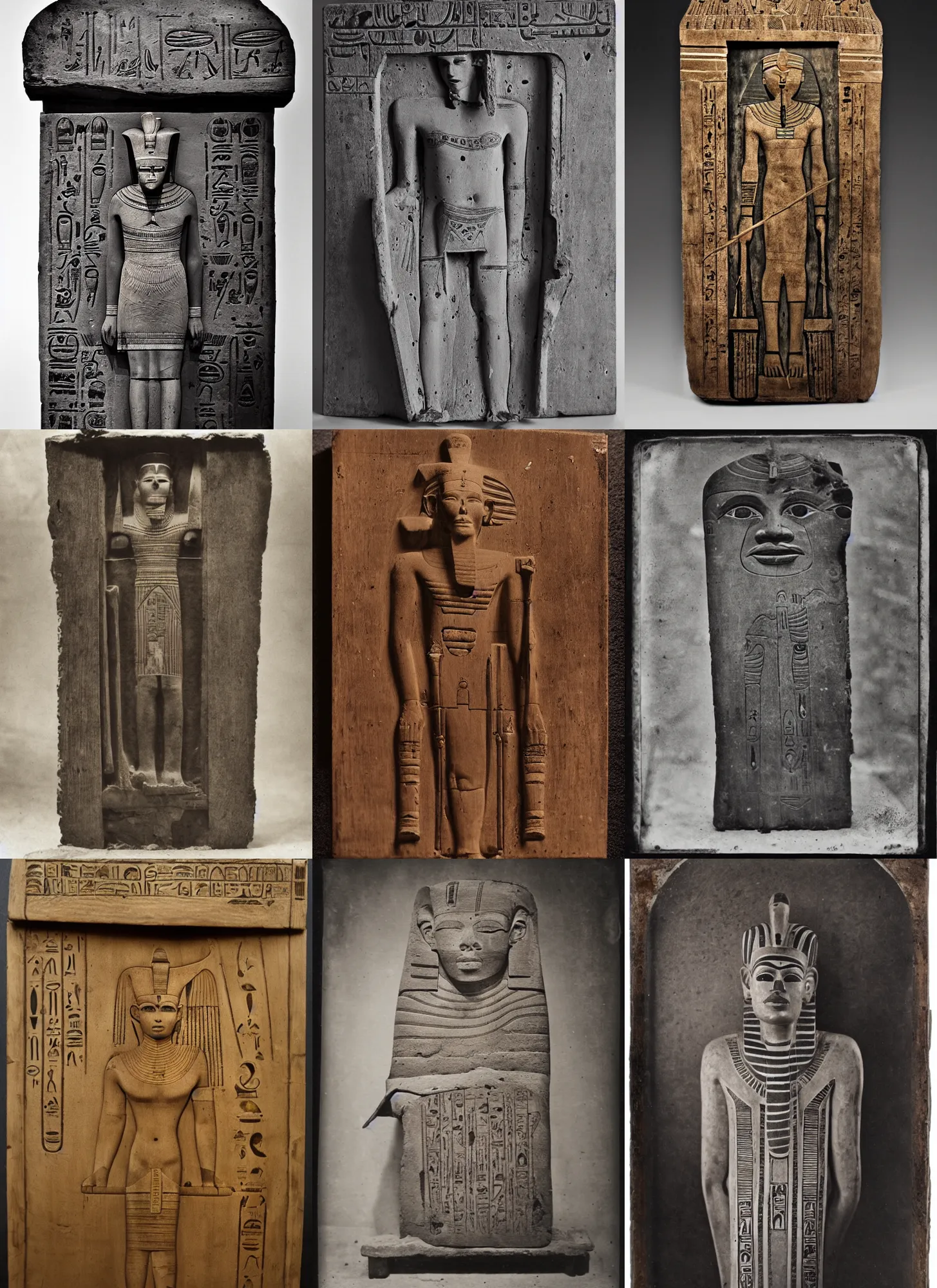 Prompt: wet plate photography egyptian wooden sarcophagus, scp