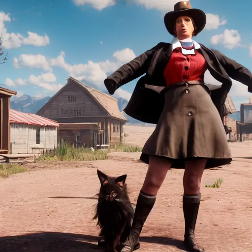 Image similar to Film still of female Saul Goodman wearing a catmaid outfit, from Red Dead Redemption 2 (2018 video game), trending on artstation, artstationHD, artstationHQ