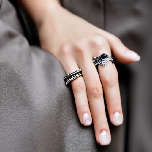 Image similar to A photo of laugh emma watson show wedding ring on his fingers. 50 mm. perfect ring. award winning photography