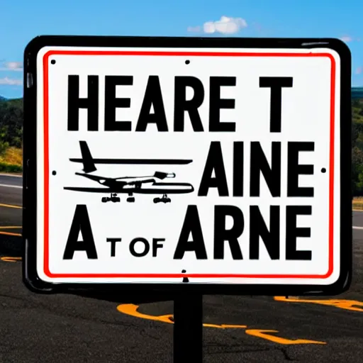 Prompt: a road sign that says here comes the airplane