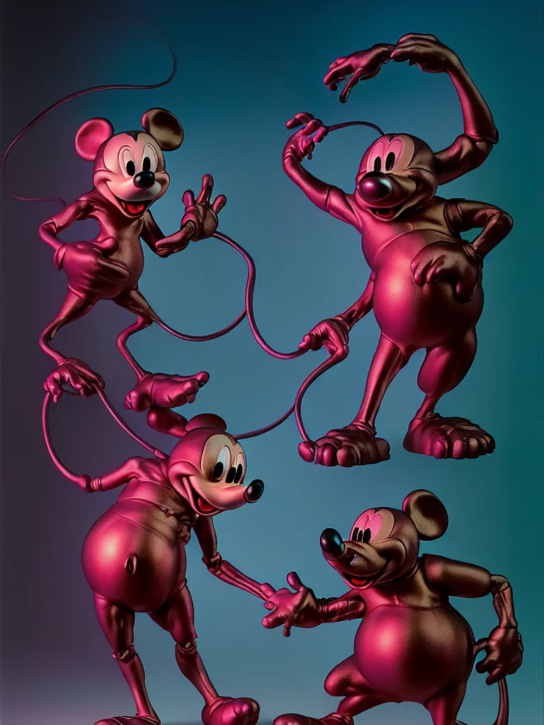 Image similar to hyperrealistic rendering, fat smooth john carpenter flesh monster mickey mouse by donato giancola and greg rutkowski and wayne barlow and zdzisław beksinski, product photography, action figure, sofubi, studio lighting, colored gels, colored background