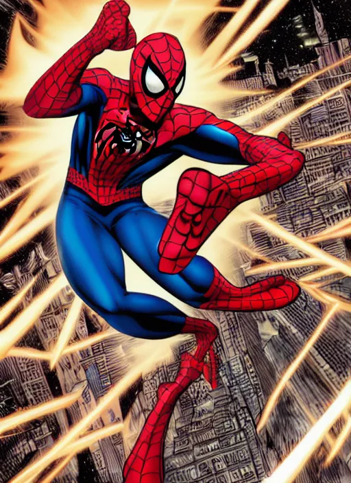 Image similar to picture of the spiderman mixed with the flash, comic book picture by jorge jimenez, award winning,