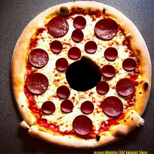 Image similar to a pizza portal to another universe, award winning professional stargate photography