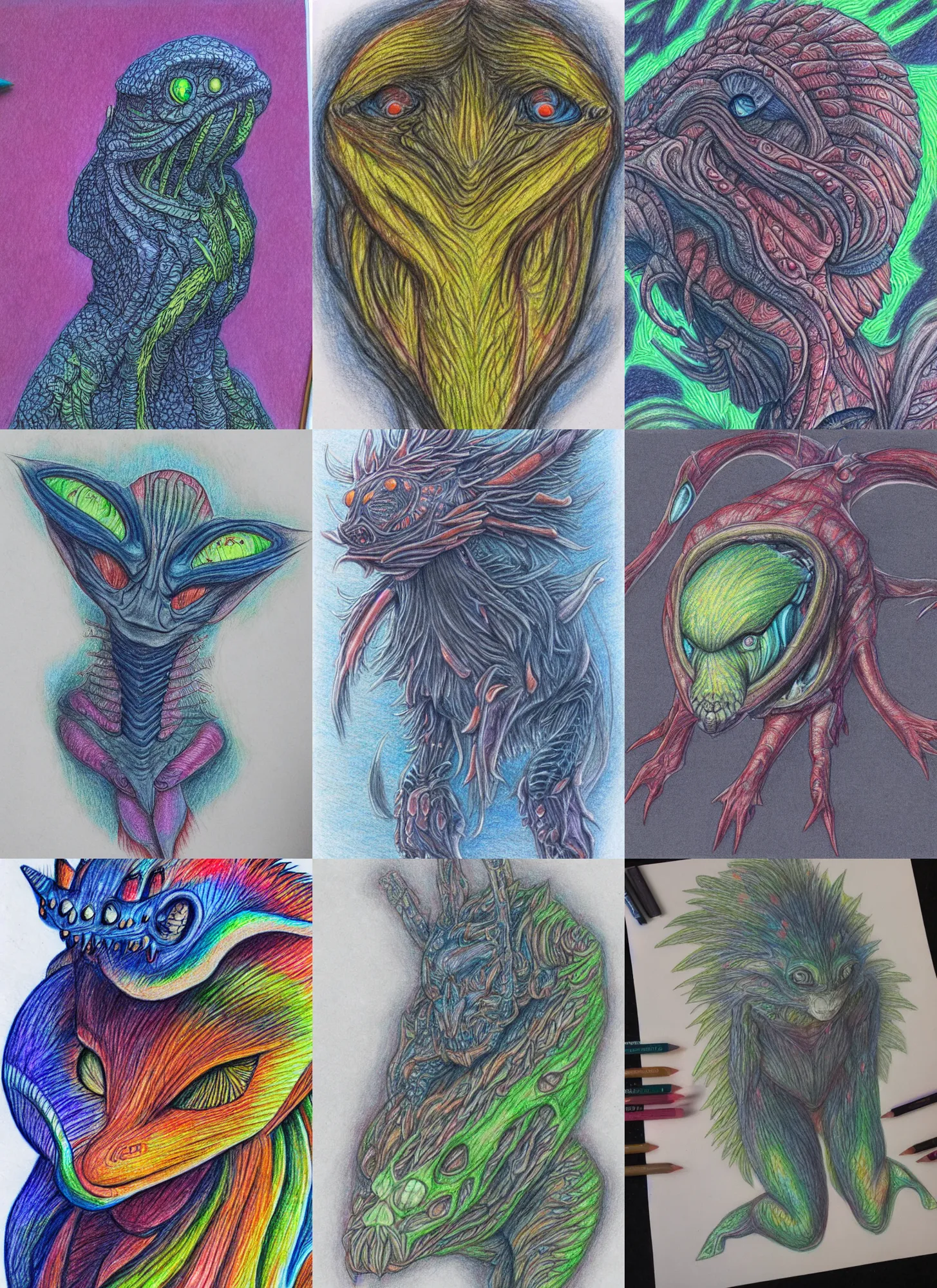 Prompt: detailed colored pencil drawing of a creature in the future