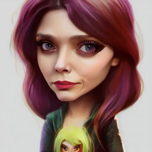 Image similar to elizabeth olsen caricature art, cgsociety contest winner, artstation, artstation chibi, cgsociety chibi, 4 k, 8 k