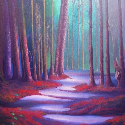 Prompt: oil painting of a magic forest