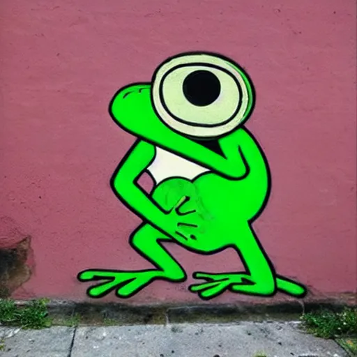 Image similar to pepe the frog street art by Banksy