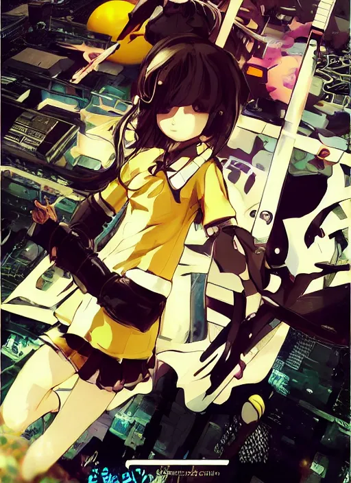 Image similar to JRPG game poster, luxury advertisement, yellow filter. Clean and detailed post-cyberpunk sci-fi close-up schoolgirl in asian city in style of cytus and deemo, blue flame, relaxing, calm and mysterious vibes, by Tsutomu Nihei, by Yoshitoshi ABe, by Ilya Kuvshinov, by Greg Tocchini, nier:automata, set in half-life 2, Matrix, GITS, Blade Runner, Neotokyo Source, Syndicate(2012), dynamic composition, beautiful with eerie vibes, very inspirational, very stylish, with gradients, surrealistic, dystopia, postapocalyptic vibes, depth of field, mist, rich cinematic atmosphere, perfect digital art, mystical journey in strange world, beautiful dramatic dark moody tones and studio lighting, shadows, bastion game, arthouse