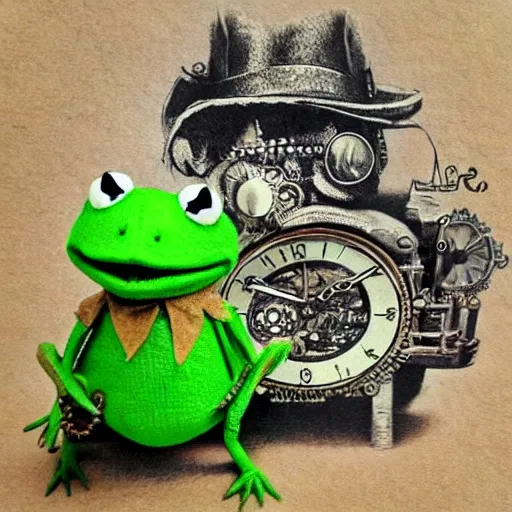 Image similar to “ steampunk kermit the frog ”