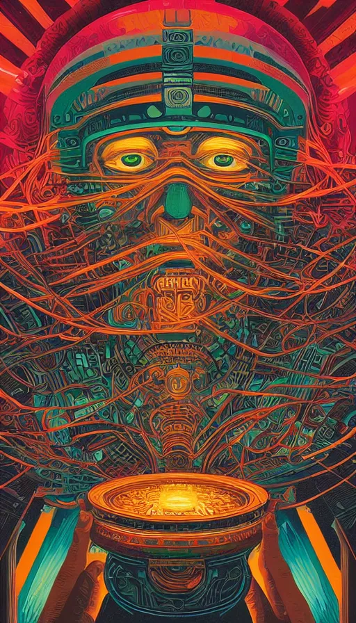 Image similar to The oracle of the mayan elders, italian futurism, Dan Mumford