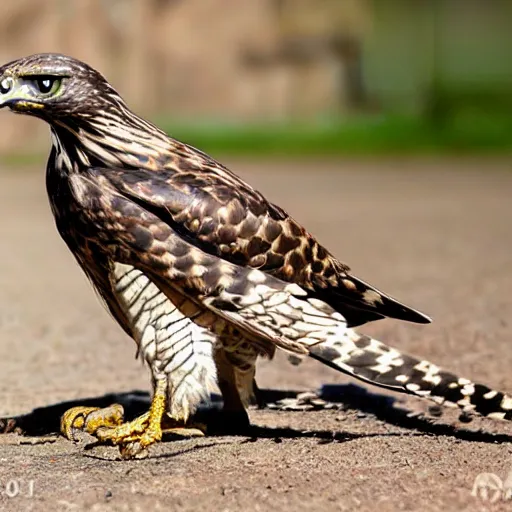 Image similar to hawk morphed with a rattlesnake, very detailed and intricate, snake and bird proportions, realistic, picture taken in zoo