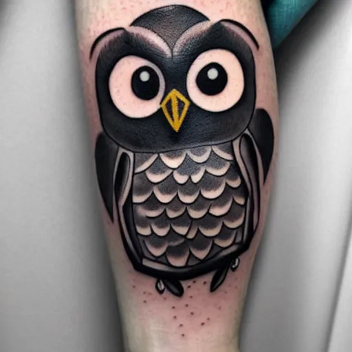 Image similar to A black tattoo of Blathers the owl from Animal Crossing