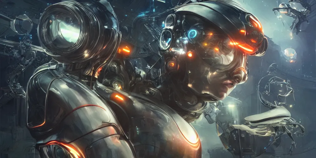 Image similar to a close up still of cyborgs flying in a garden in space, sci - fi, neon lighting, sophisticated, futuristic, highly detailed, intricate, sharp focus, digital illustration, smooth, by artgerm, wlop, syd meade, greg rutkowski, trending on artstation