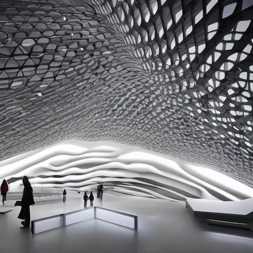 Image similar to extremely detailed stunning beautiful futuristic museum interior by Zaha Hadid