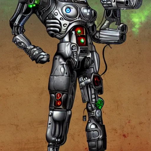 Image similar to a cyborg apple bounty hunter