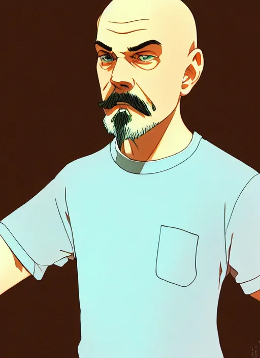 Image similar to art young lenin, light blue eyes, pale skin, freckles, sad expression, t - shirt, modern casual clothing, natural lighting, path traced, highly detailed, high quality, cartoon, digital painting, by don bluth and ross tran and studio ghibli and alphonse mucha