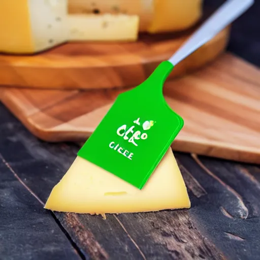 Image similar to a wedge of cheese with a green participation badge saying participation badge stuck to the side, stock art, 8K