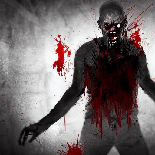 Image similar to angry zombie without eyes, full body portrait, empty bloody - black eyesockets, horror core, apocalyptic, feeling of grimdark, sharp focus, fiction, hyper detailed, digital art, trending in artstation, cinematic lighting, studio quality, smooth render, unreal engine 5 rendered, octane rendered, art style and nixeu and wlop and krenz cushart