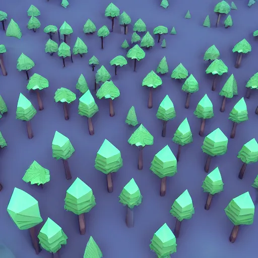 Prompt: a forest of 3d low poly trees, high quality, mobile game