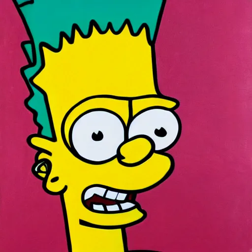 Image similar to Bart Simpson trapped in a Pablo Amaringo painting