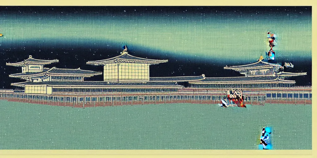 Image similar to a elder chinese space station by kawase hasui. hd