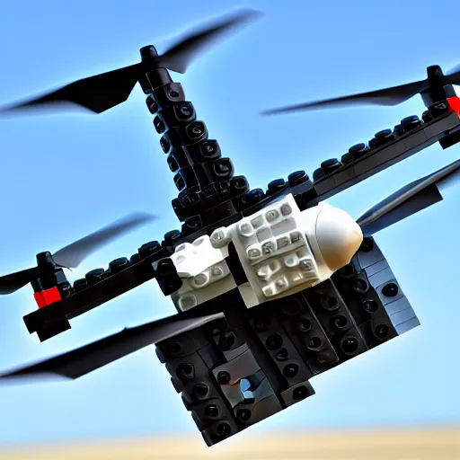 Image similar to military drone made of lego, toy, high resolution photo