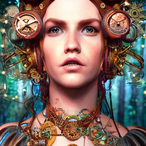 Prompt: Photorealistic steampunk goddess. Hyperdetailed photorealism, 108 megapixels, amazing depth, glowing rich colors, powerful imagery, psychedelic Overtones, 3D finalrender, 3d shading, cinematic lighting, artstation concept art